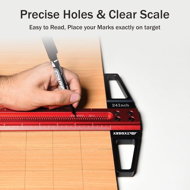 Tydeey 12, 24, 31, 39 in Ultra-Precision Woodworking Scriber T-Square Ruler 24 in Measuring and Layout Tool, T Type Wood Aluminum Square Rulers for Architect and Carpenter Work - Image 2